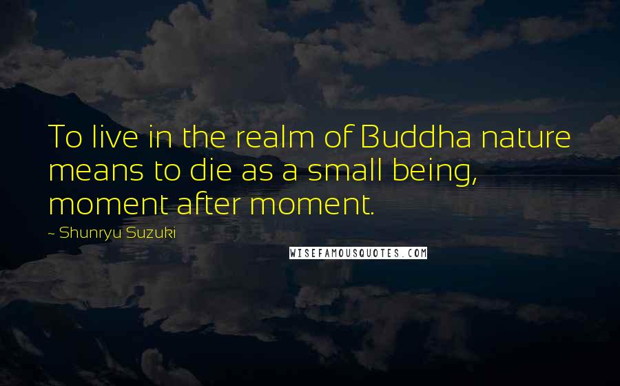 Shunryu Suzuki Quotes: To live in the realm of Buddha nature means to die as a small being, moment after moment.