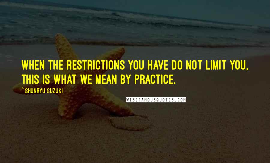 Shunryu Suzuki Quotes: When the restrictions you have do not limit you, this is what we mean by practice.