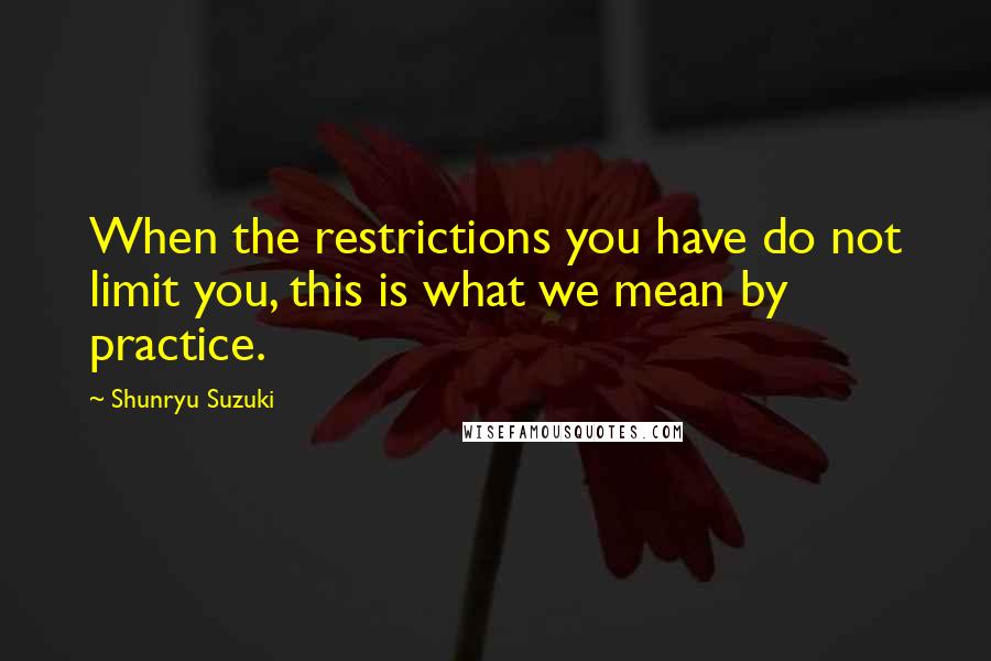 Shunryu Suzuki Quotes: When the restrictions you have do not limit you, this is what we mean by practice.
