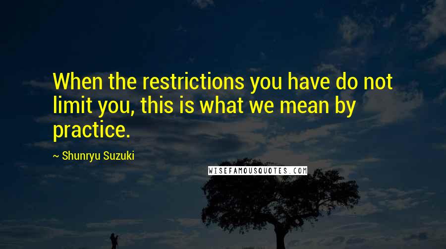 Shunryu Suzuki Quotes: When the restrictions you have do not limit you, this is what we mean by practice.