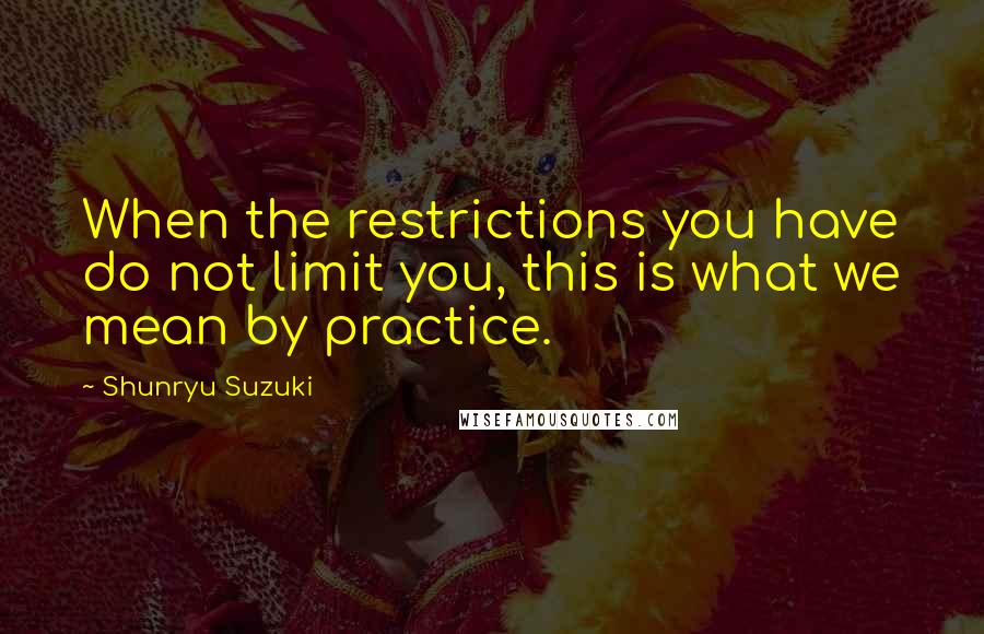 Shunryu Suzuki Quotes: When the restrictions you have do not limit you, this is what we mean by practice.