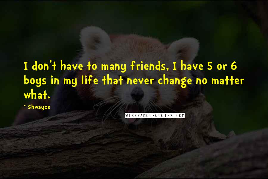 Shwayze Quotes: I don't have to many friends, I have 5 or 6 boys in my life that never change no matter what.