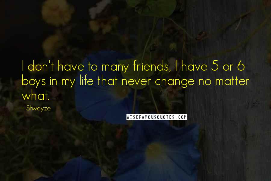 Shwayze Quotes: I don't have to many friends, I have 5 or 6 boys in my life that never change no matter what.