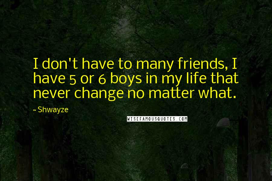 Shwayze Quotes: I don't have to many friends, I have 5 or 6 boys in my life that never change no matter what.