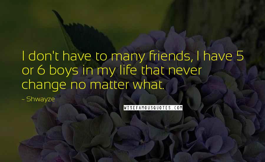 Shwayze Quotes: I don't have to many friends, I have 5 or 6 boys in my life that never change no matter what.