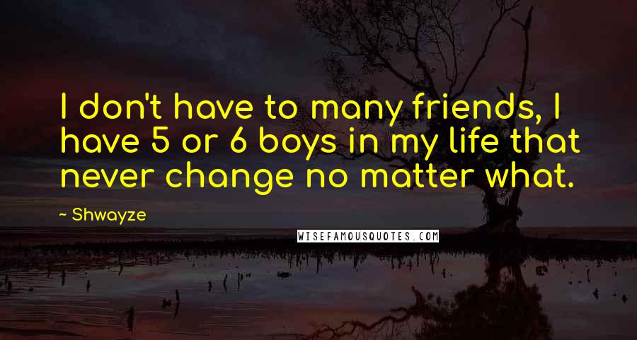 Shwayze Quotes: I don't have to many friends, I have 5 or 6 boys in my life that never change no matter what.