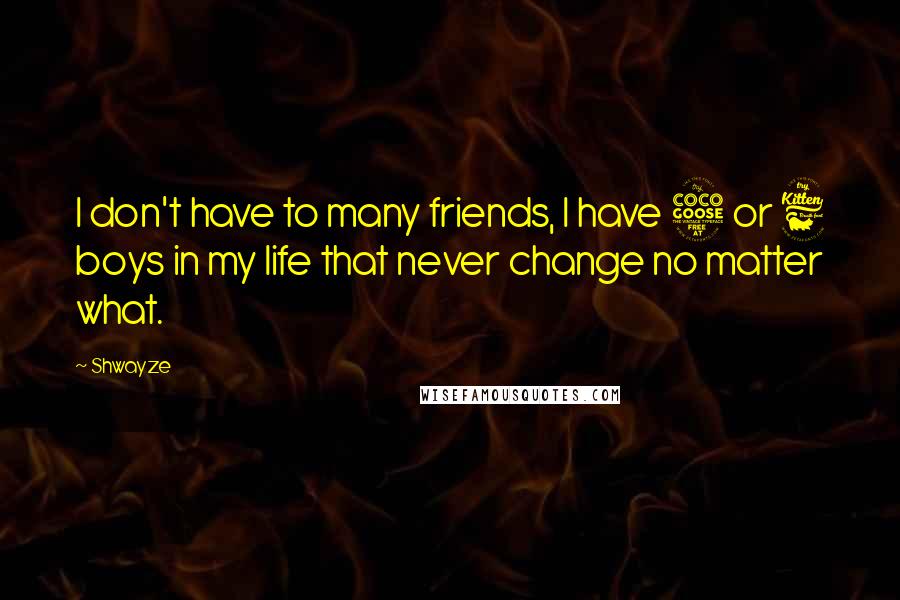Shwayze Quotes: I don't have to many friends, I have 5 or 6 boys in my life that never change no matter what.