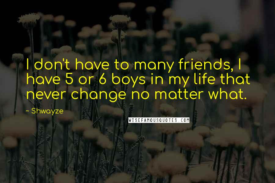 Shwayze Quotes: I don't have to many friends, I have 5 or 6 boys in my life that never change no matter what.