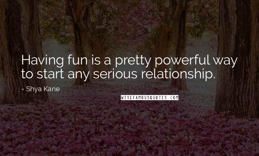 Shya Kane Quotes: Having fun is a pretty powerful way to start any serious relationship.