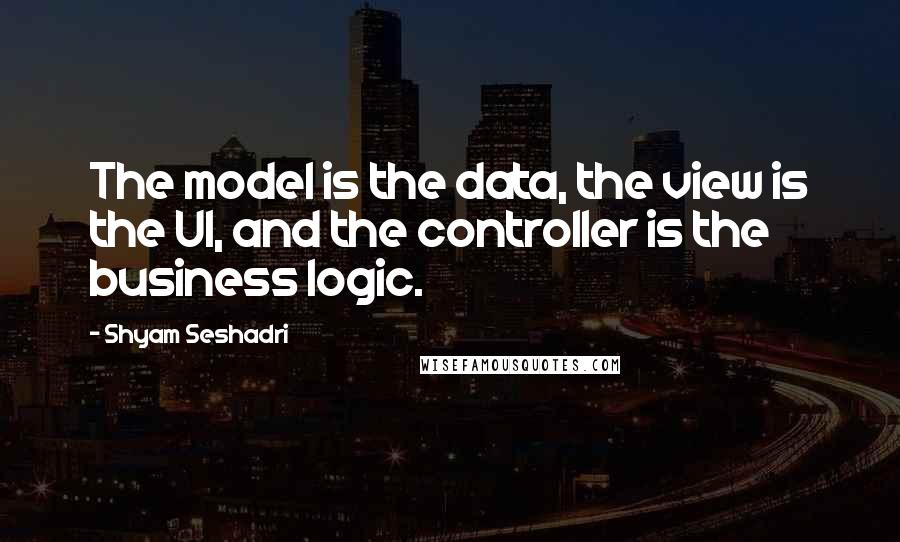 Shyam Seshadri Quotes: The model is the data, the view is the UI, and the controller is the business logic.