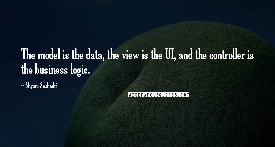 Shyam Seshadri Quotes: The model is the data, the view is the UI, and the controller is the business logic.