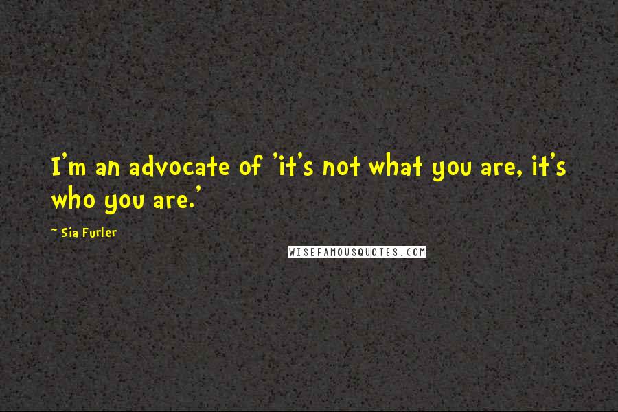 Sia Furler Quotes: I'm an advocate of 'it's not what you are, it's who you are.'