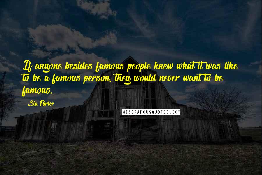 Sia Furler Quotes: If anyone besides famous people knew what it was like to be a famous person, they would never want to be famous.