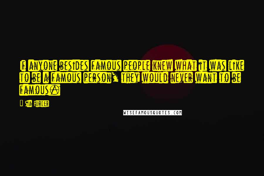 Sia Furler Quotes: If anyone besides famous people knew what it was like to be a famous person, they would never want to be famous.