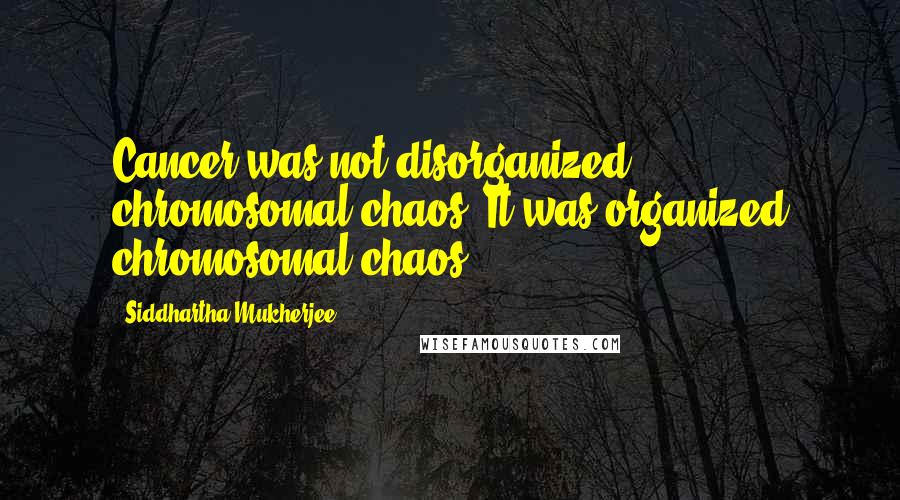 Siddhartha Mukherjee Quotes: Cancer was not disorganized chromosomal chaos. It was organized chromosomal chaos