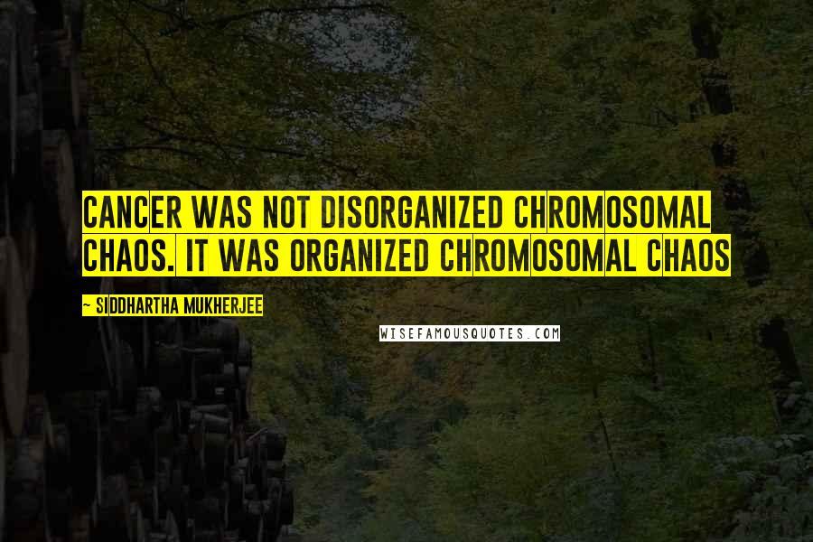 Siddhartha Mukherjee Quotes: Cancer was not disorganized chromosomal chaos. It was organized chromosomal chaos