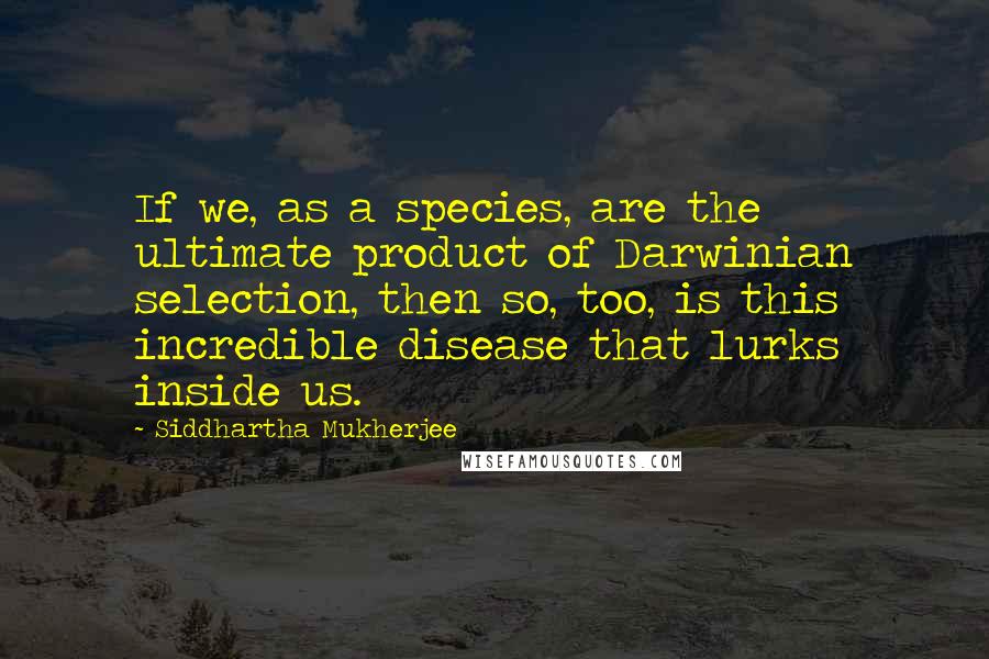 Siddhartha Mukherjee Quotes: If we, as a species, are the ultimate product of Darwinian selection, then so, too, is this incredible disease that lurks inside us.