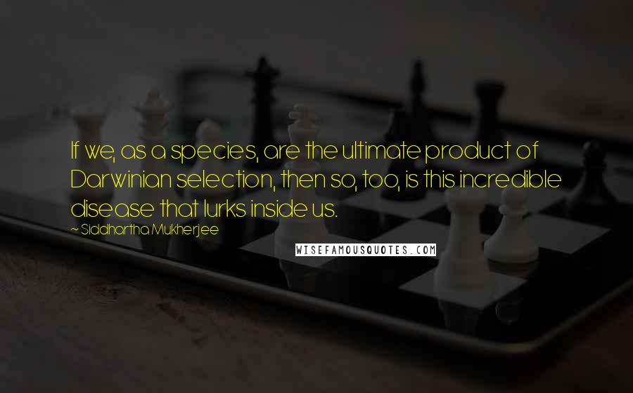 Siddhartha Mukherjee Quotes: If we, as a species, are the ultimate product of Darwinian selection, then so, too, is this incredible disease that lurks inside us.