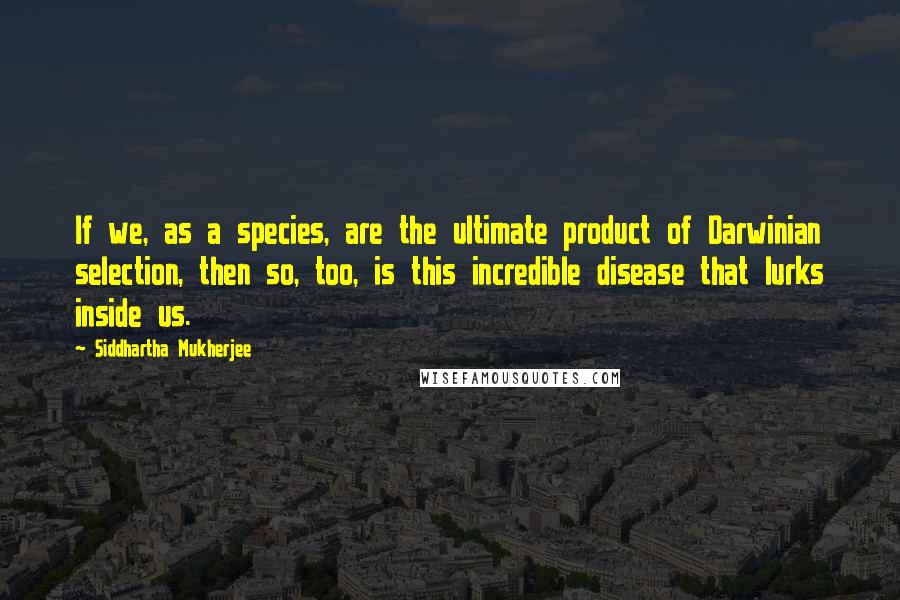 Siddhartha Mukherjee Quotes: If we, as a species, are the ultimate product of Darwinian selection, then so, too, is this incredible disease that lurks inside us.