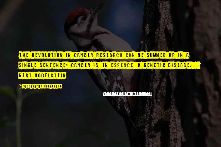 Siddhartha Mukherjee Quotes: The revolution in cancer research can be summed up in a single sentence: cancer is, in essence, a genetic disease. - Bert Vogelstein