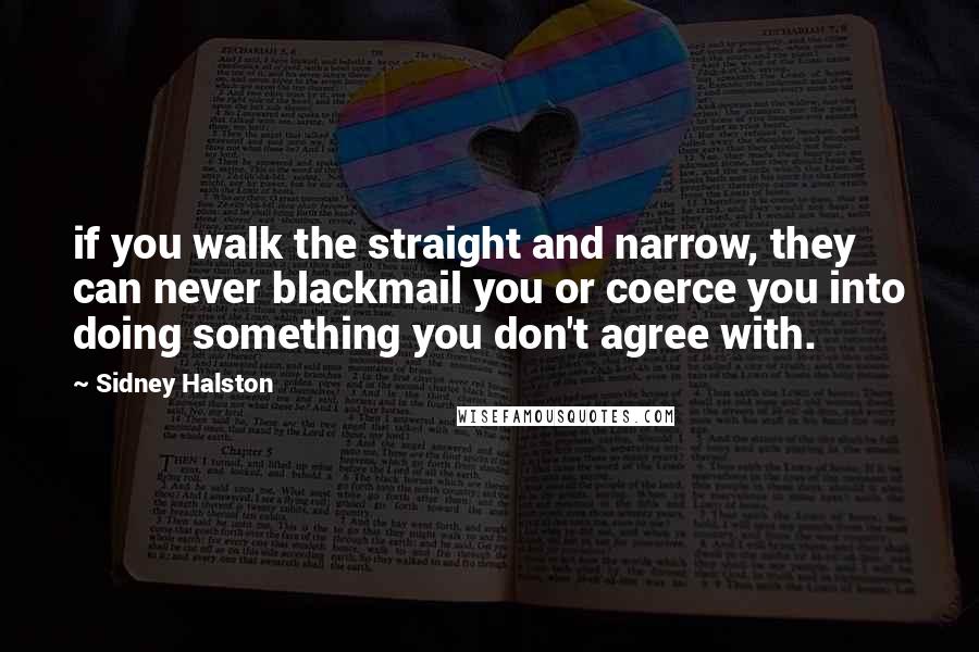 Sidney Halston Quotes: if you walk the straight and narrow, they can never blackmail you or coerce you into doing something you don't agree with.