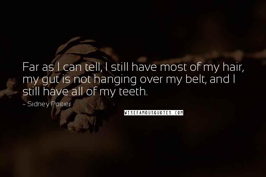 Sidney Poitier Quotes: Far as I can tell, I still have most of my hair, my gut is not hanging over my belt, and I still have all of my teeth.