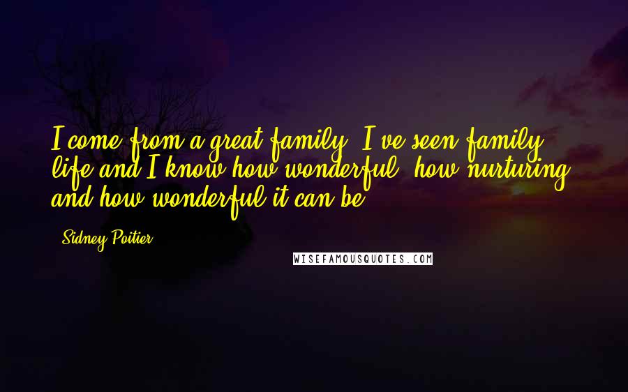 Sidney Poitier Quotes: I come from a great family. I've seen family life and I know how wonderful, how nurturing, and how wonderful it can be.