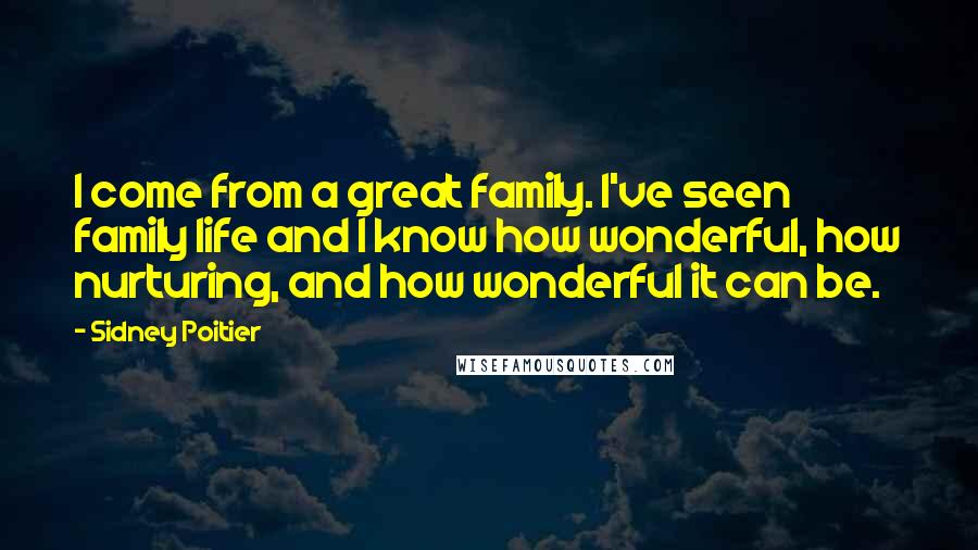 Sidney Poitier Quotes: I come from a great family. I've seen family life and I know how wonderful, how nurturing, and how wonderful it can be.