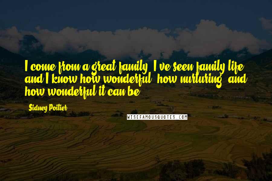 Sidney Poitier Quotes: I come from a great family. I've seen family life and I know how wonderful, how nurturing, and how wonderful it can be.