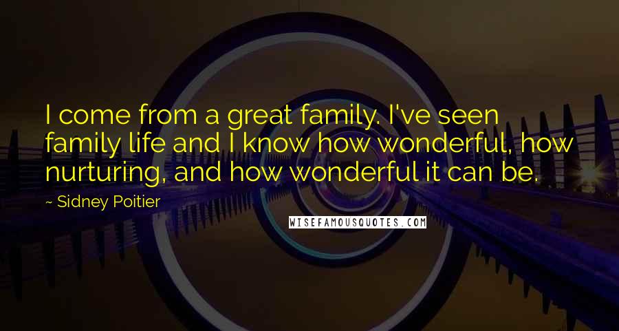 Sidney Poitier Quotes: I come from a great family. I've seen family life and I know how wonderful, how nurturing, and how wonderful it can be.