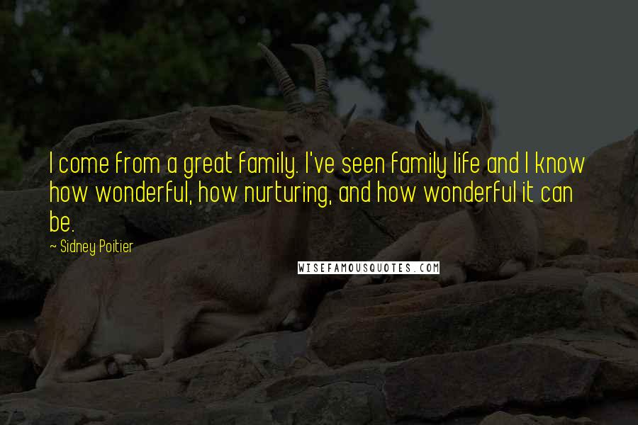 Sidney Poitier Quotes: I come from a great family. I've seen family life and I know how wonderful, how nurturing, and how wonderful it can be.