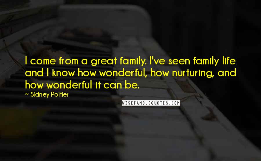 Sidney Poitier Quotes: I come from a great family. I've seen family life and I know how wonderful, how nurturing, and how wonderful it can be.