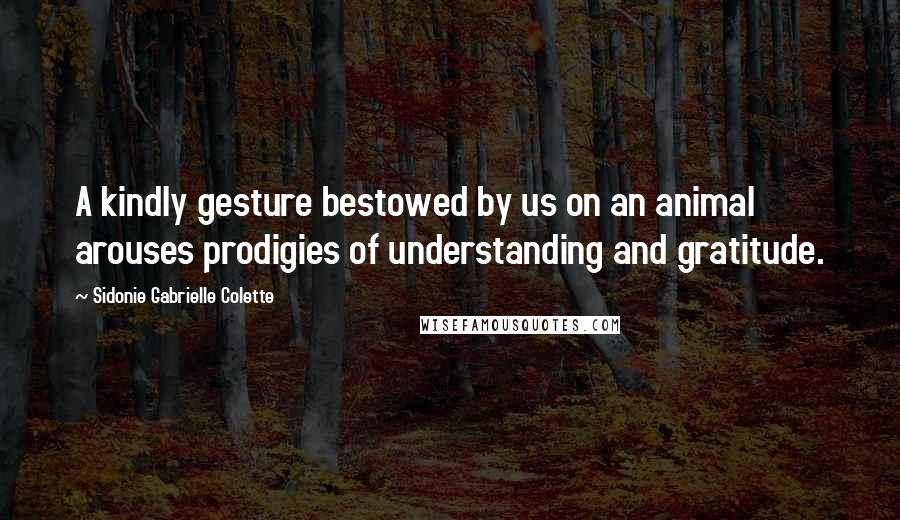 Sidonie Gabrielle Colette Quotes: A kindly gesture bestowed by us on an animal arouses prodigies of understanding and gratitude.
