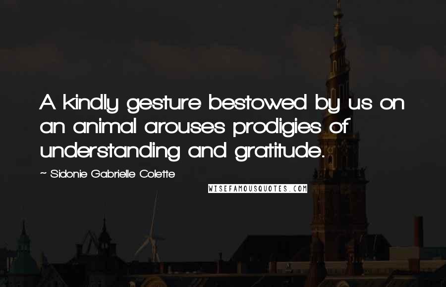 Sidonie Gabrielle Colette Quotes: A kindly gesture bestowed by us on an animal arouses prodigies of understanding and gratitude.