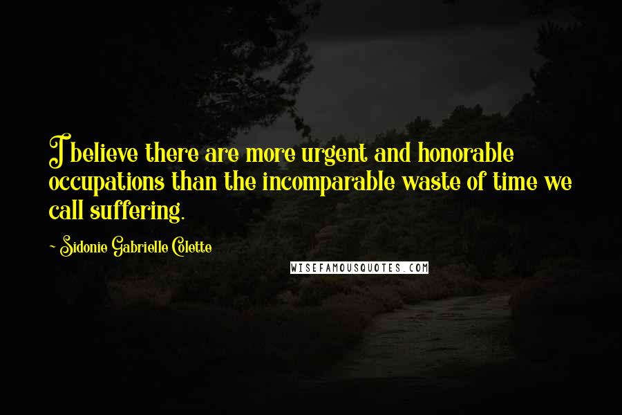 Sidonie Gabrielle Colette Quotes: I believe there are more urgent and honorable occupations than the incomparable waste of time we call suffering.