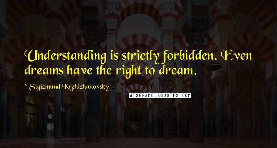 Sigizmund Krzhizhanovsky Quotes: Understanding is strictly forbidden. Even dreams have the right to dream.