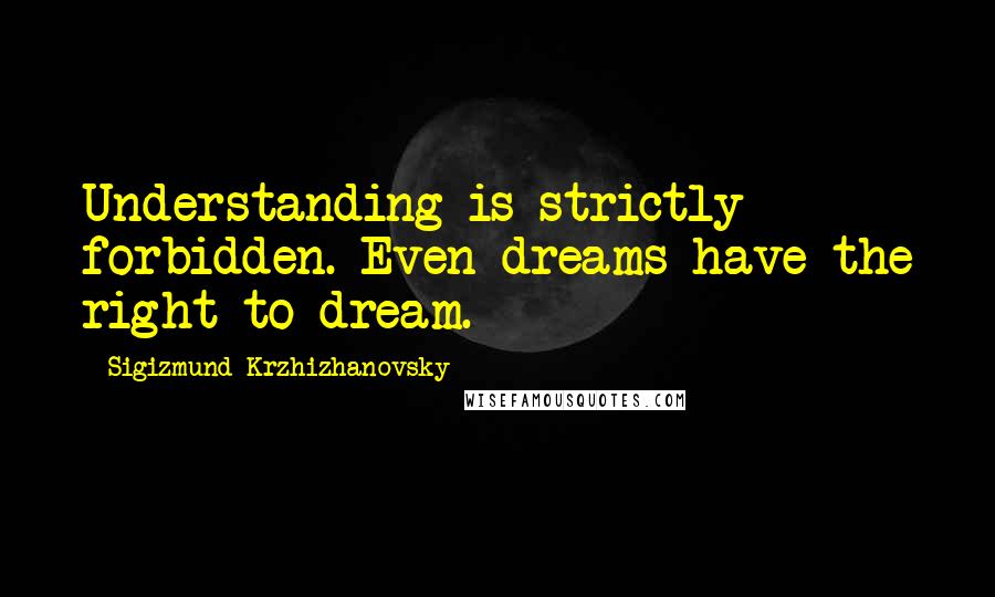 Sigizmund Krzhizhanovsky Quotes: Understanding is strictly forbidden. Even dreams have the right to dream.