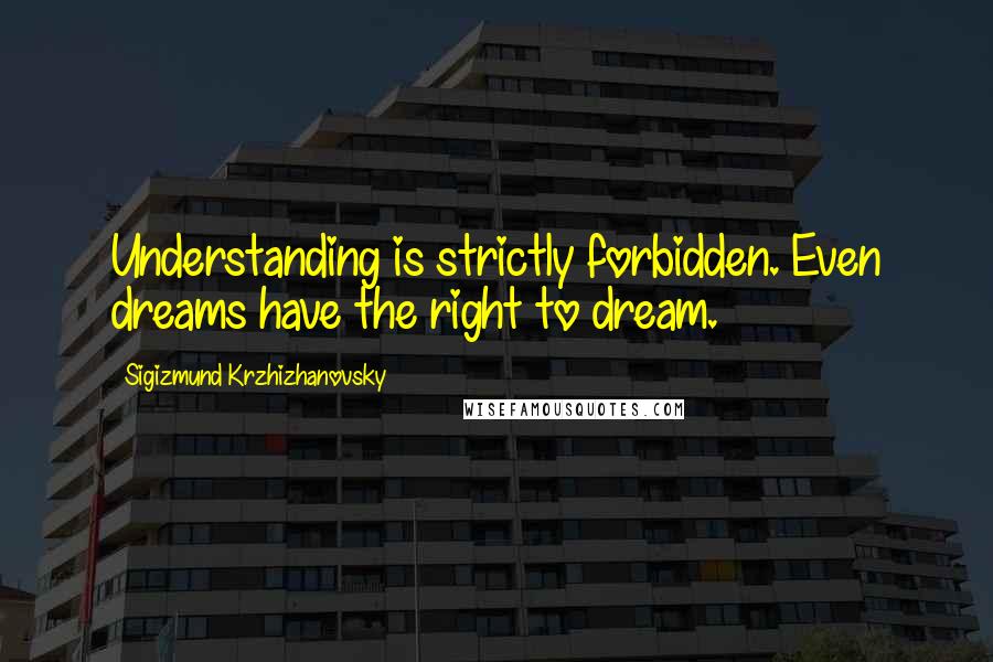 Sigizmund Krzhizhanovsky Quotes: Understanding is strictly forbidden. Even dreams have the right to dream.