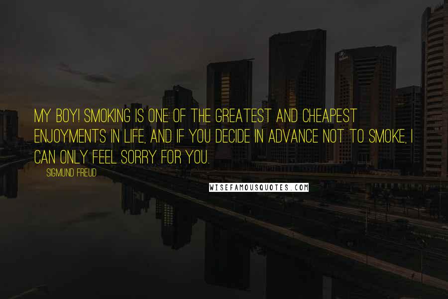 Sigmund Freud Quotes: My boy! Smoking is one of the greatest and cheapest enjoyments in life, and if you decide in advance not to smoke, i can only feel sorry for you.