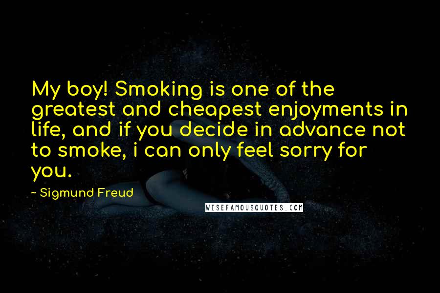 Sigmund Freud Quotes: My boy! Smoking is one of the greatest and cheapest enjoyments in life, and if you decide in advance not to smoke, i can only feel sorry for you.