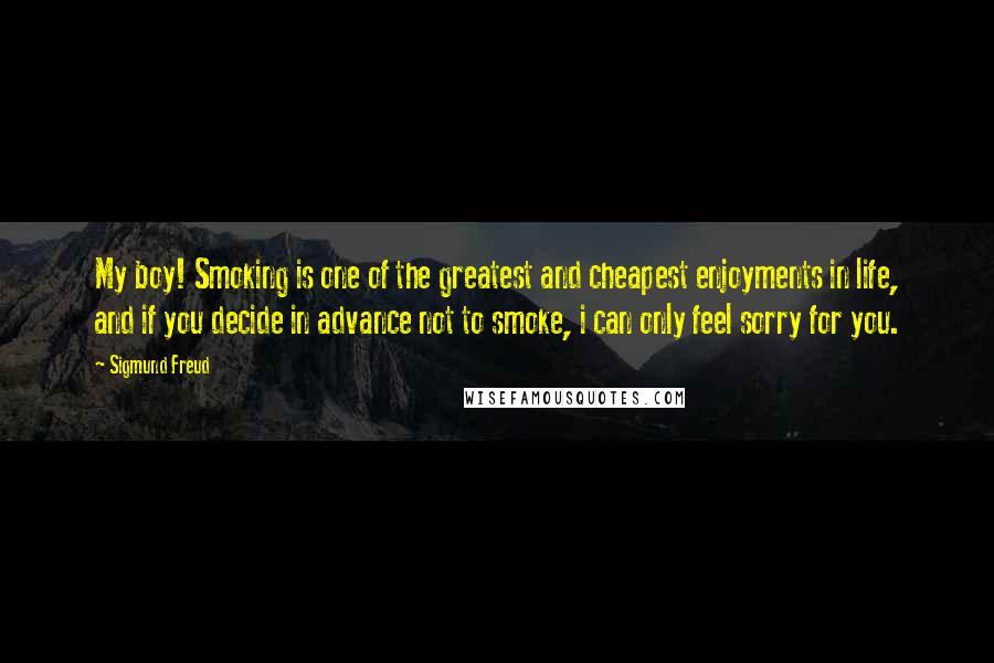 Sigmund Freud Quotes: My boy! Smoking is one of the greatest and cheapest enjoyments in life, and if you decide in advance not to smoke, i can only feel sorry for you.