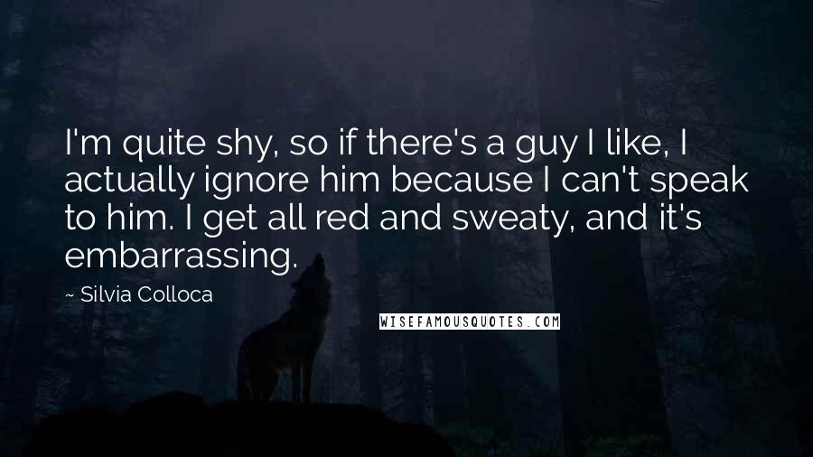 Silvia Colloca Quotes: I'm quite shy, so if there's a guy I like, I actually ignore him because I can't speak to him. I get all red and sweaty, and it's embarrassing.