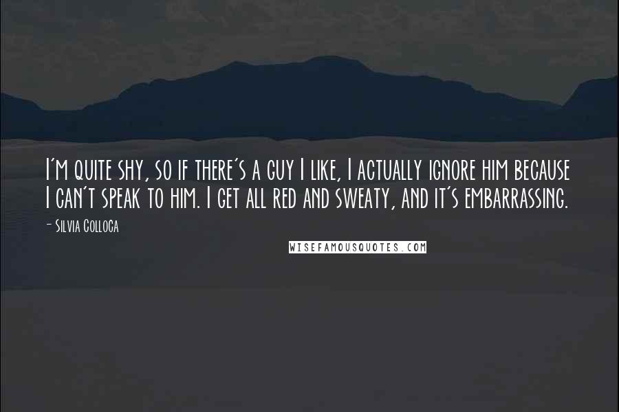 Silvia Colloca Quotes: I'm quite shy, so if there's a guy I like, I actually ignore him because I can't speak to him. I get all red and sweaty, and it's embarrassing.
