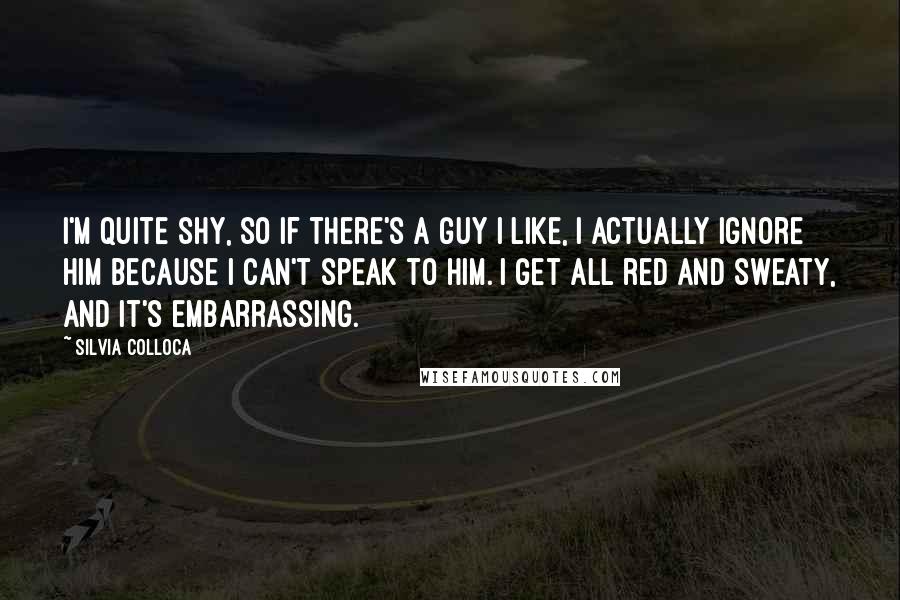 Silvia Colloca Quotes: I'm quite shy, so if there's a guy I like, I actually ignore him because I can't speak to him. I get all red and sweaty, and it's embarrassing.