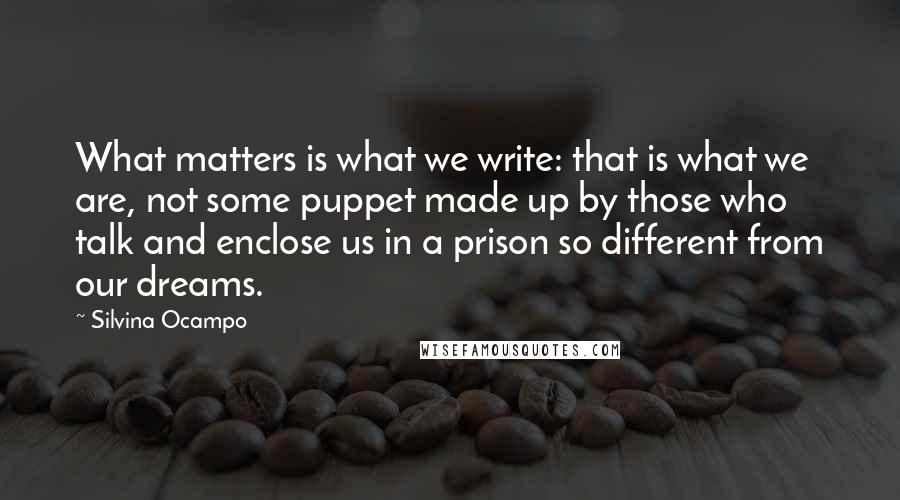 Silvina Ocampo Quotes: What matters is what we write: that is what we are, not some puppet made up by those who talk and enclose us in a prison so different from our dreams.