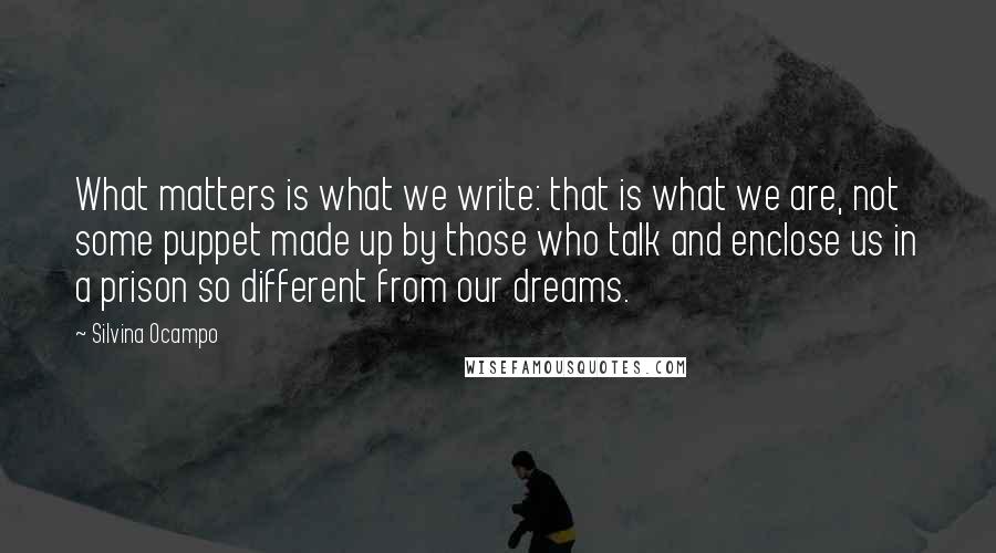 Silvina Ocampo Quotes: What matters is what we write: that is what we are, not some puppet made up by those who talk and enclose us in a prison so different from our dreams.