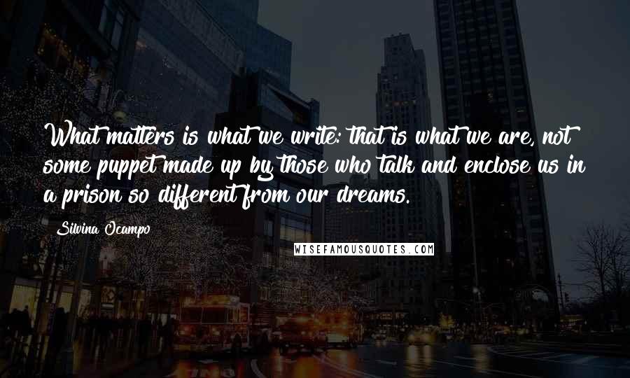 Silvina Ocampo Quotes: What matters is what we write: that is what we are, not some puppet made up by those who talk and enclose us in a prison so different from our dreams.