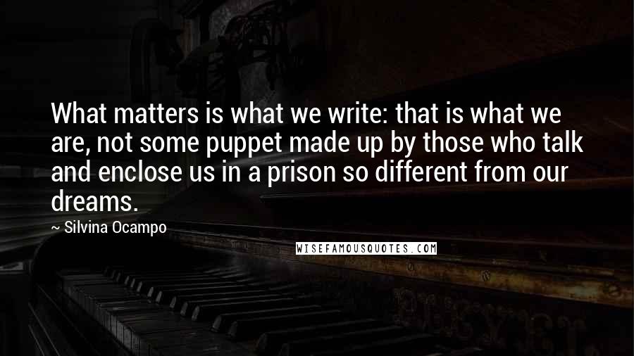 Silvina Ocampo Quotes: What matters is what we write: that is what we are, not some puppet made up by those who talk and enclose us in a prison so different from our dreams.