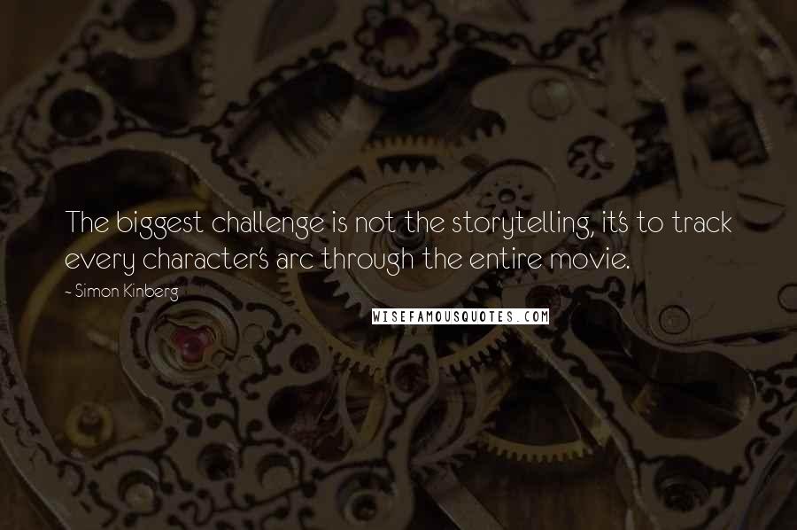 Simon Kinberg Quotes: The biggest challenge is not the storytelling, it's to track every character's arc through the entire movie.
