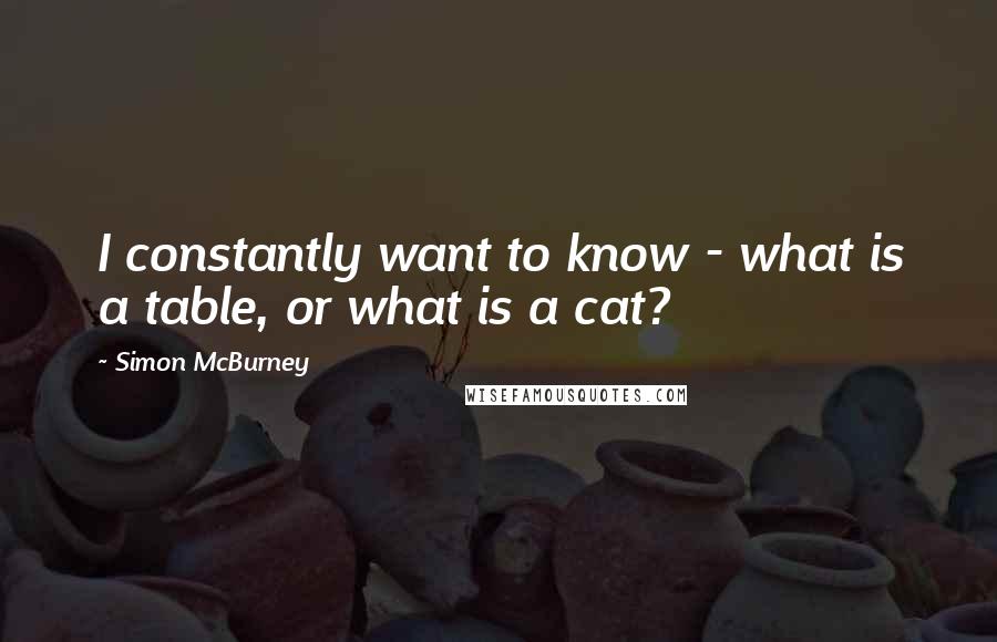 Simon McBurney Quotes: I constantly want to know - what is a table, or what is a cat?